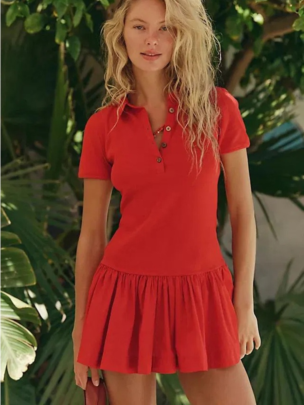 Free People Free-Est Polo Mini Dress Classic Charm Drop Waist Bubble Red